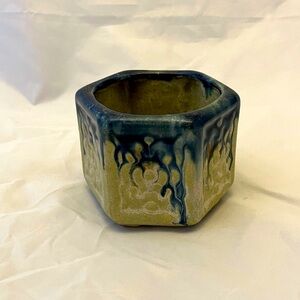 Studio Art Pottery Planter, Glazed Blue and Celadon, EUC